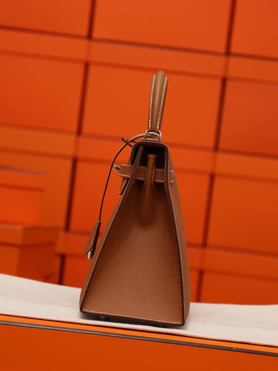Kelly 外缝 金棕 银扣 28cm - Image 3